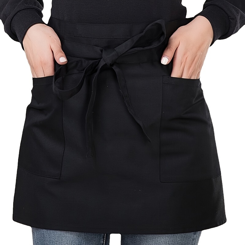 TEMU And Polyester Half Aprons With 2 Pockets, -pocket Half Aprons, Short Aprons Waitstaff, And Chef's Half Aprons.