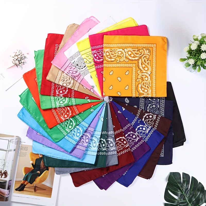 Image of 20pcs Set Of Fashion Paisley Multicolor Square Bandanas, Versatile Hip-hop Style Headscarves, Unisex Headbands For Outdoor Sports, Cycling, Hiking, Additions, Random
