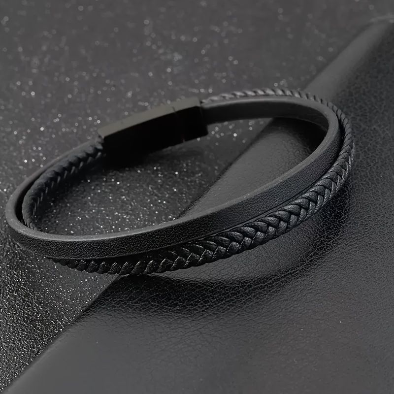 E-shop 1 Stück Doppelschicht Gewebtes PU-Leder Armband für Männer | Minimalistisches Handwerk Männerarmband | Vielseitiges Stilvolles Männeraccessoire