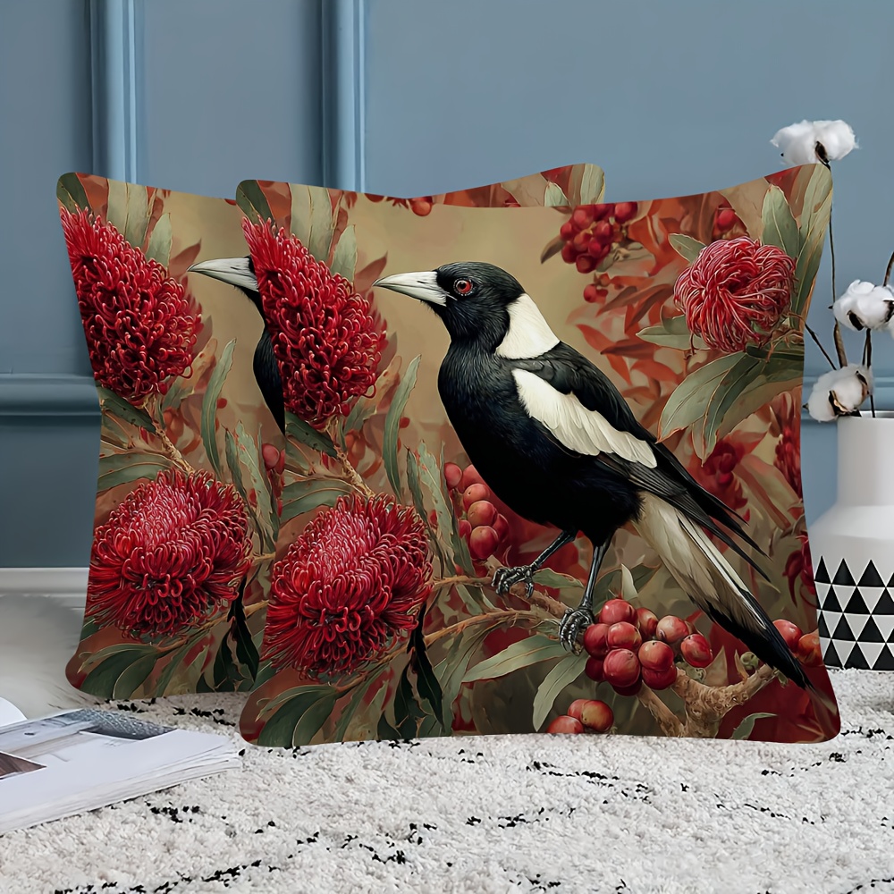TEMU 2pcs Soft 18x18 Inch Throw Pillow Covers, Magpie Resting On Branch Pattern Decor Cushion Cases, Soft Durable For Sofa Bed Home Decor, Pillow