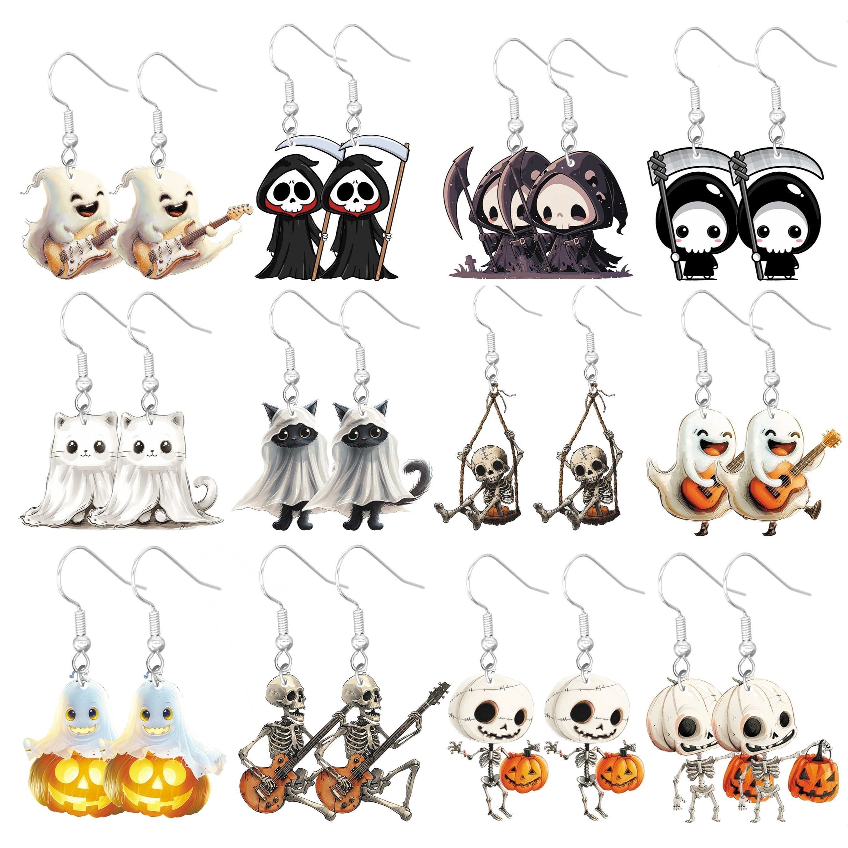 

Spooky Halloween Earrings: Cute Ghosts, Skeletons, And Pumpkins - Perfect For Parties And Gifts - Stainless Steel Hooks