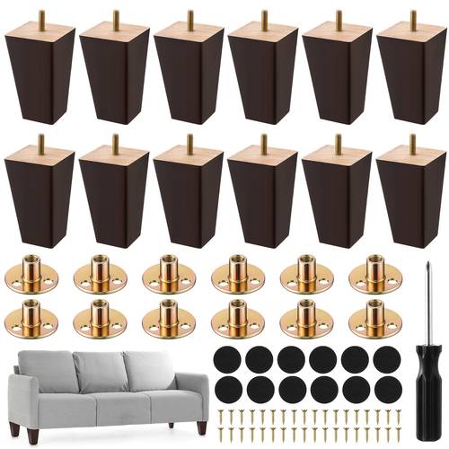 set of 12 solid wood furniture legs 4 inch century replacement parts with brown compatible for sofa armchair recliner coffee table dresser sturdy installation