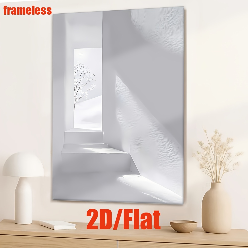 TEMU 2D Plat, 2D Plat, 2D Plat 1 stuks, Frameloze Canvas Schilderij, Een Witte Kamer met Bomen in de Ramen, Gemengd Schilderij, Woonkamer, Kantoor