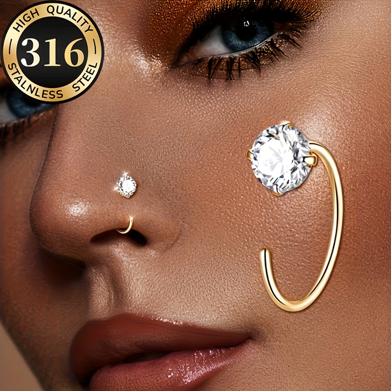TEMU 2pcs Minimalist Steel 8mm Open Barbell Piercing For Ear, Nose, And Lip, Inlaid With Shiny Synthetic Synthetic Zirconia, 20g Cartilage Ear Stud,