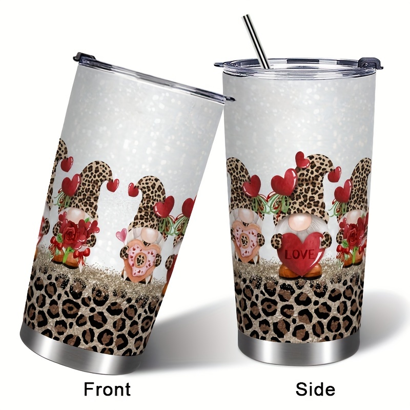 

1pc 20oz Leopard Print Gnome Pattern Cup Stainless Steel Cup Flip Cup Straw Cup Car Cup, Suitable For Car Travel Outdoor Sports, Exquisite Gifts