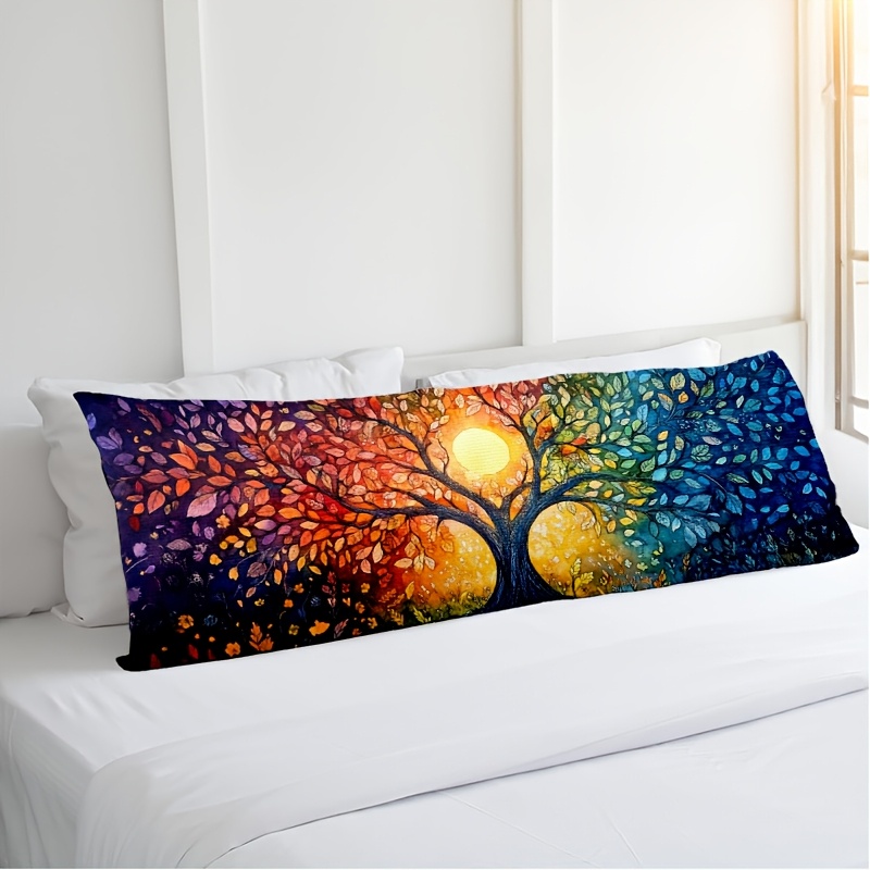 TEMU Housse de coussin lombaire longue 1 pièce en peluche courte, Arbre de vie coloré avec de nombreux décoratifs, 20x54 pouces, taie d'oreiller avec
