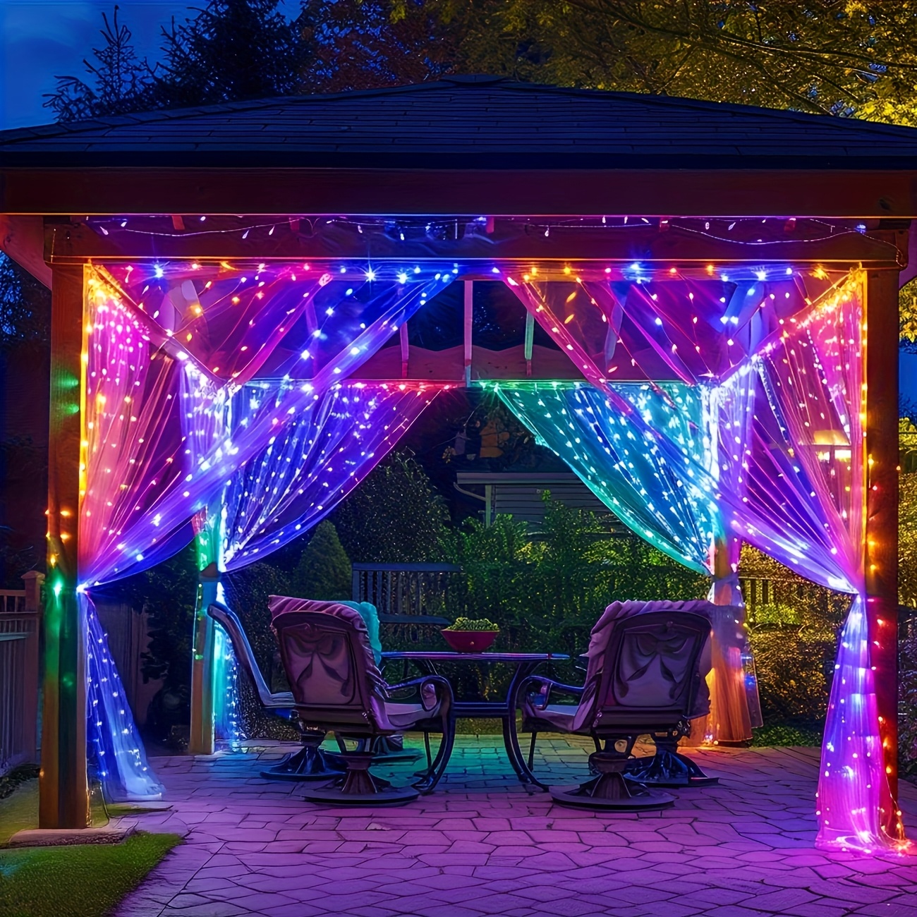 TEMU Solar-powered Window Curtain Lights - 13-mode Dimmable Fairy Light String, Energy-efficient, Durable, Ideal For Gardens, Gazebos, Parties,
