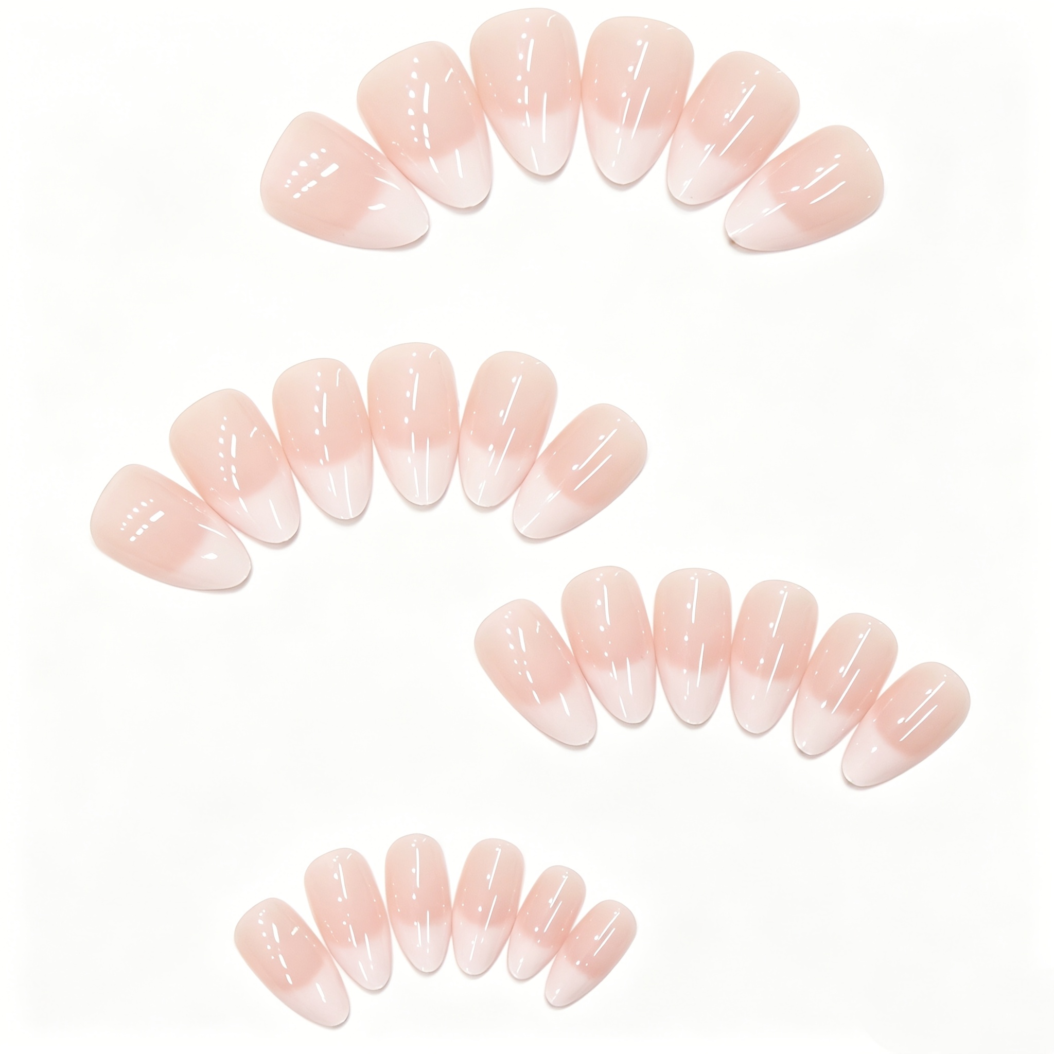 TEMU 24pcs Press On Nails Short Almond Shape Suitable For Work & Date, Natural Gradient Gloss Fake Nails With Ombre Color, Application Machine Nails