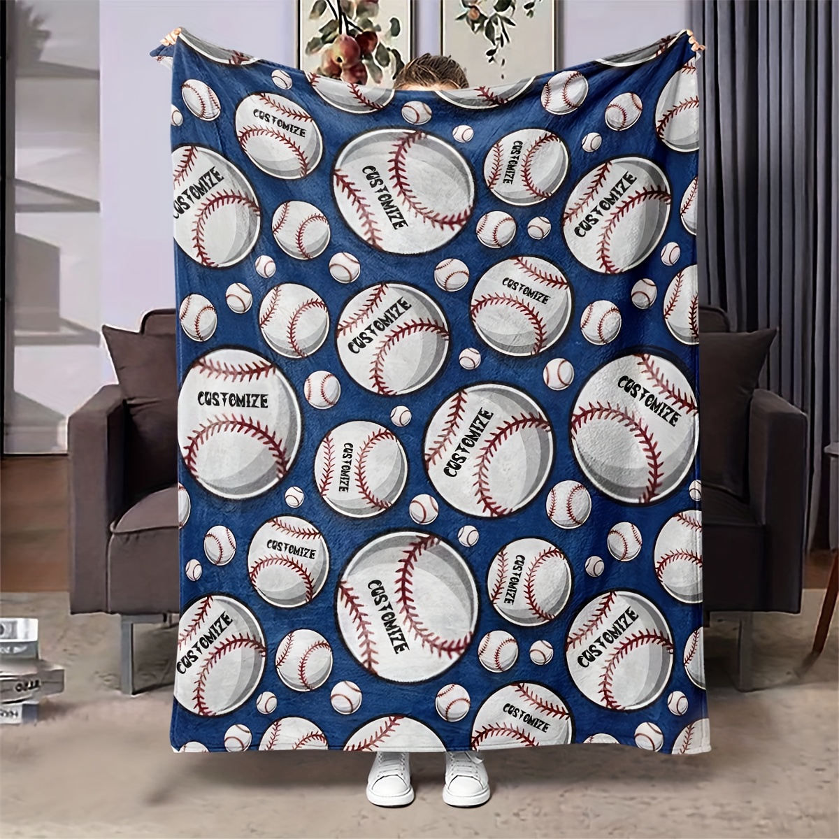 

Custom Baseball Text Printed Fleece Blanket - Perfect For All Seasons