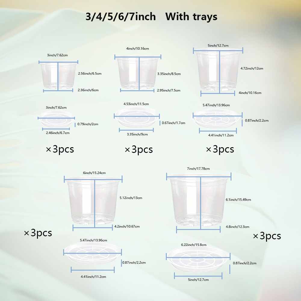 15/20/25/35/45 Pack, 3/4/5/6/7 Inch Transparent Cultivation Pot With Tray, For Cultivating Seedlings And Planting Plants. Multiple Sizes Of Cultivation Pots , Used