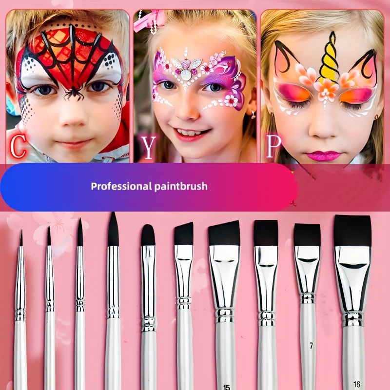 

10-piece Professional Face Painting Embossing Brushes Set For Stage Makeup Artists, Floral & Round Tip Design, Slant & Hook , Other Material, Ideal For Artwork & Face