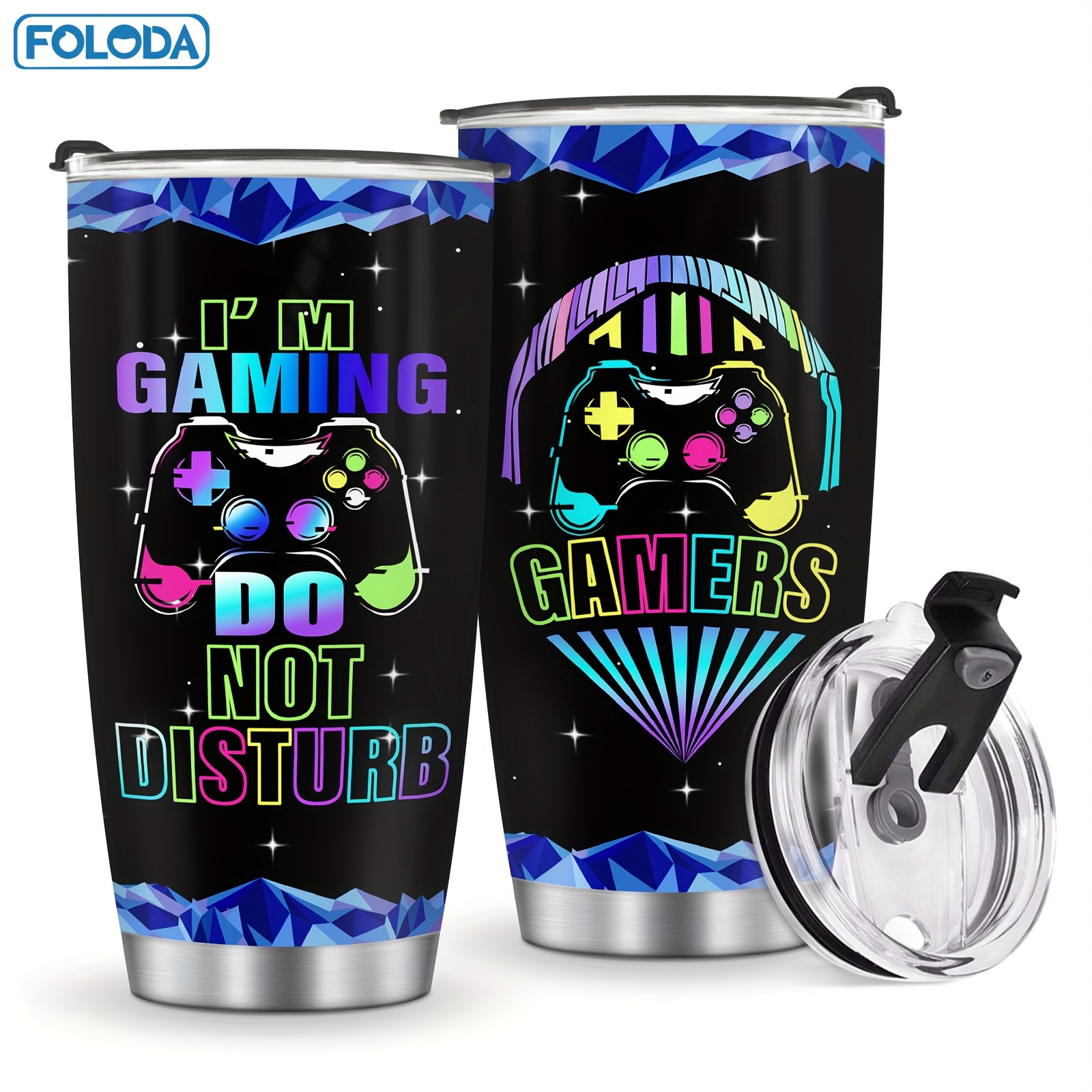 

Foloda 20oz Insulated Stainless Steel Gamer Tumbler With Lid - Perfect Gift For Gamers, Hot & Cold Drink Mug, Ideal For Men, Teens & Game Lovers