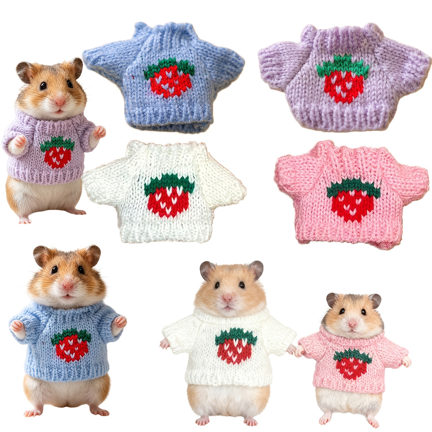4pcs Mini Knitted Hamster Sweater, Strawberry Pattern
