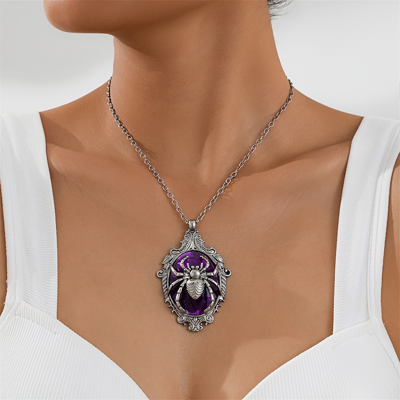 

[top-] Purple Spider Pendant Necklace - Zinc Alloy, For Halloween Parties &