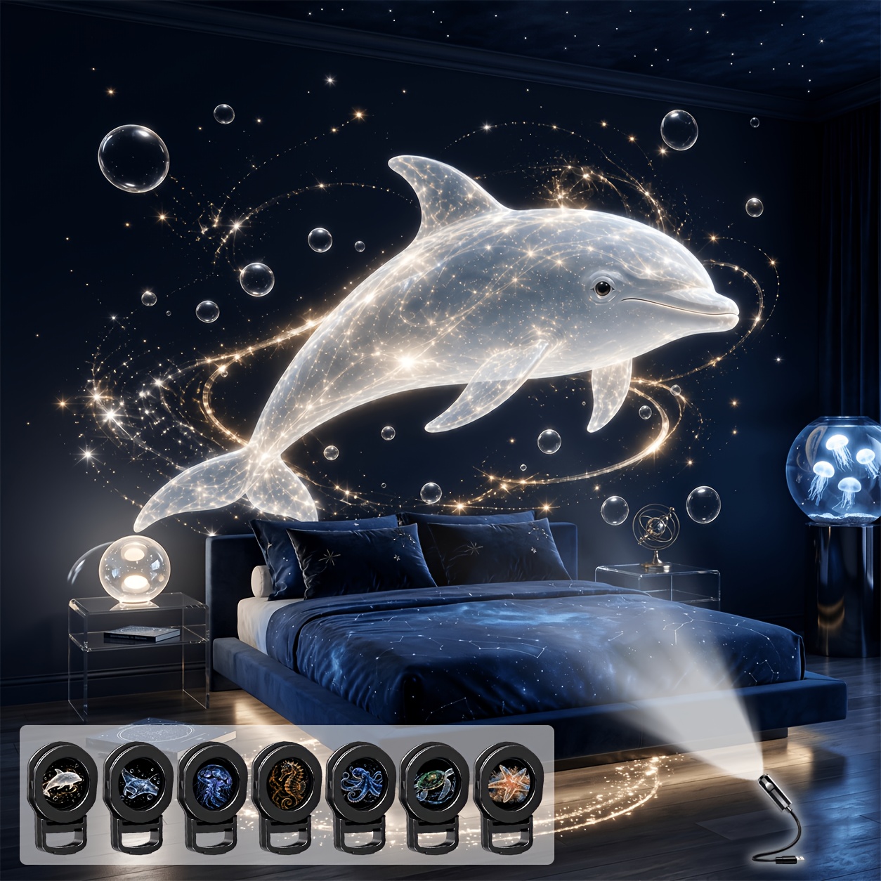 TEMU Usb Decorative Projection Lamp, Portable Led Ambient Night Light, Multiple Patterns: Whale, Turtle, Jellyfish, Dolphin, Starfish, Octopus,