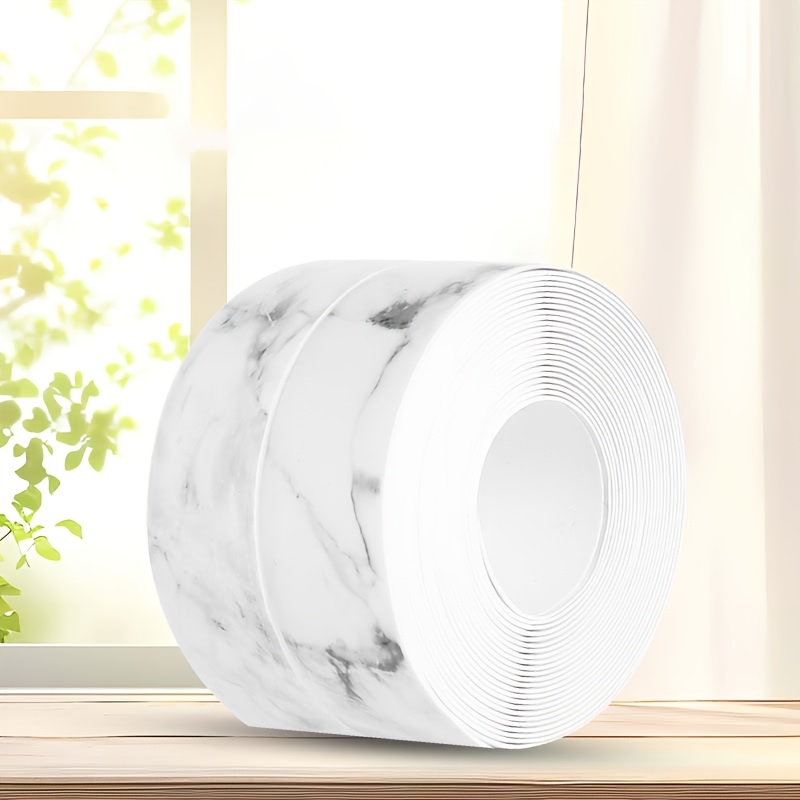 Image of 1 Roll Marble Pattern Floor Sealing Sticker - Self-adhesive, Easy-to-apply, Bathtub And Wall Edge Protector - Perfect For Bath And Toilet Caulk, Sealant Strip, And Tub Sealing Tape