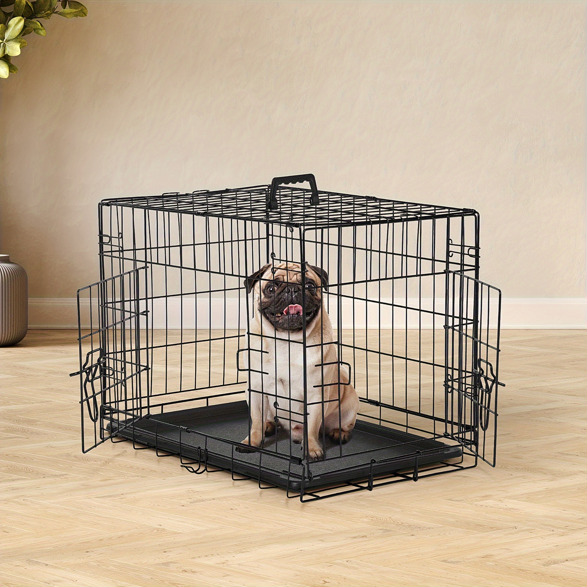 

Dog Crate, 24 Inch Small Wire Kennel With Divider Panel, Multifunctional Metal Cages With Double Door, Leak-proof Pan Tray, Folding Portable For Indoor And Outdoor Travel