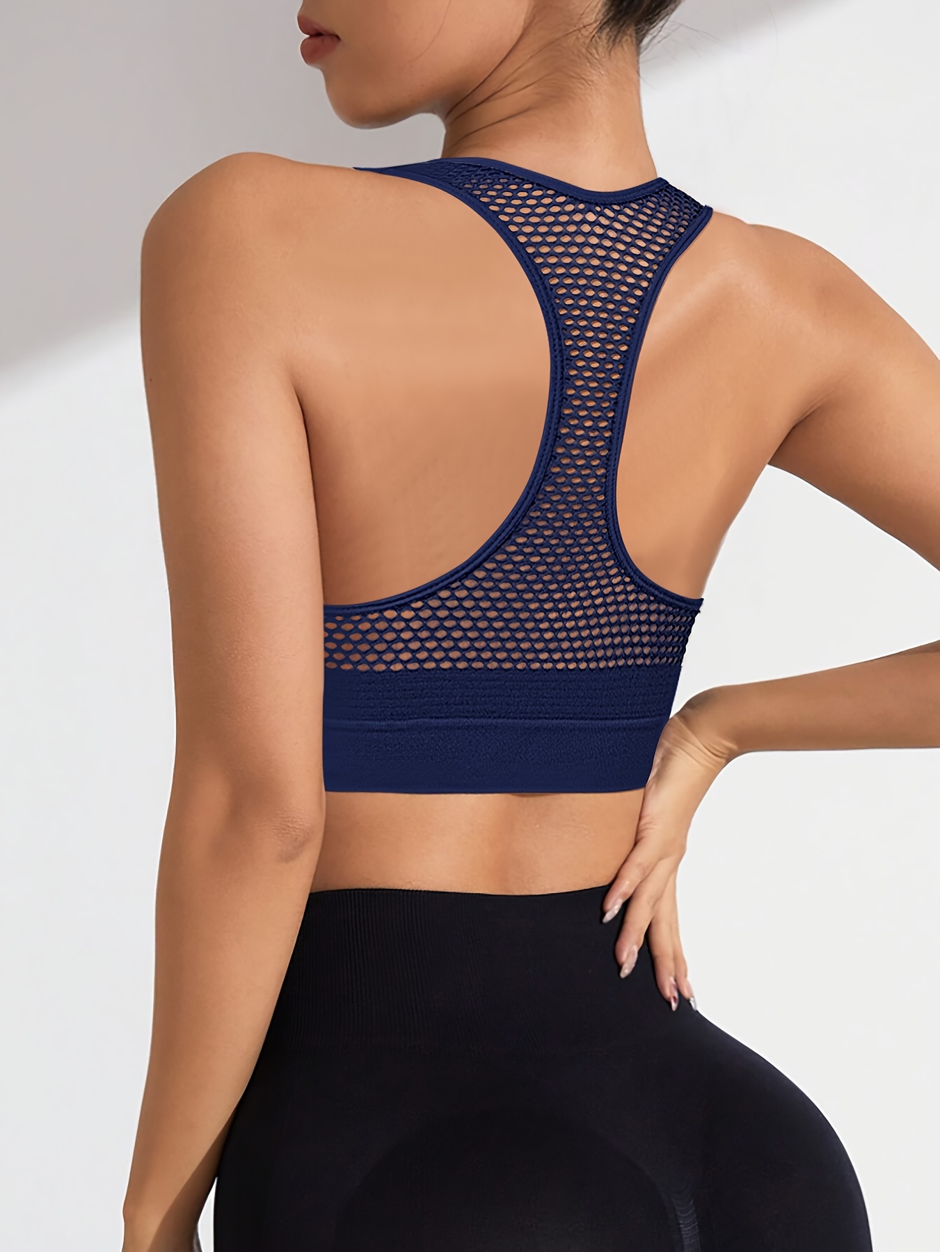 1pc Women'S Sports Bra with Zipper Back, Hollow Out Seamless, Medium Support, Removable Padding, Knit Fabric, 90% Elastane 10%, Solid Color, for Yoga Fitness & Casual Wear