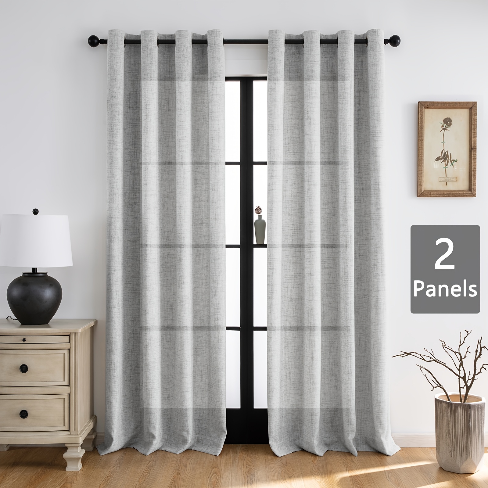 

2 Panels Melodieux Sheer Curtains For Bedroom - Grommet Top Burlap Linen Textured Light Filtering Privacy Living Room Curtains