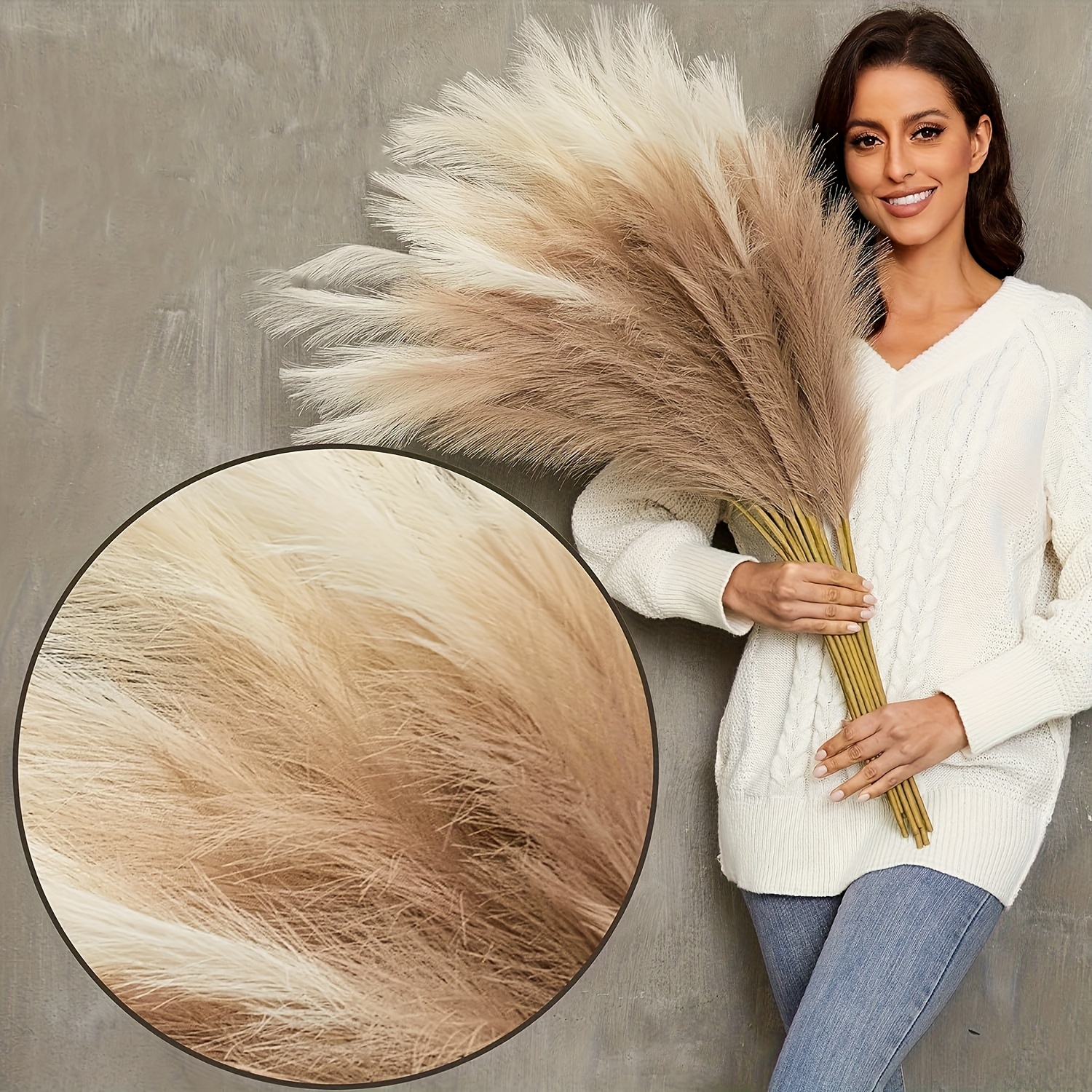 8/20 Hierba de caña sintética estilo bohemio | Combinación clásica de colores marrón y beige, forma esponjosa que restaura la textura natural | Hecha de material de caña artificial, no se marchita fácilmente, fácil de conservar y reutilizable | Crea un ambiente relajado e informal