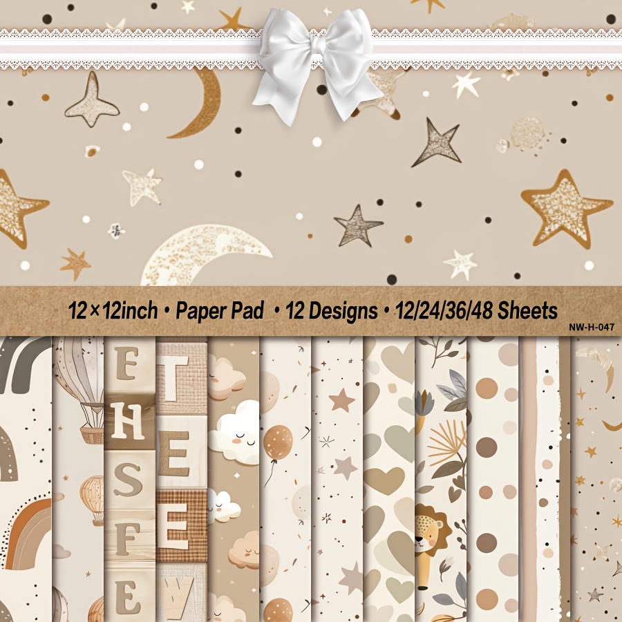 

12/24/36/48 Sheets Hot Air Balloon Paper Pad - 12x12" Art With Stars, Hearts & For Diy Card Making, Decorative Backgrounds & Crafting Supplies, Scrapbooking Supplies | Decorative Paper Pad | Patterns