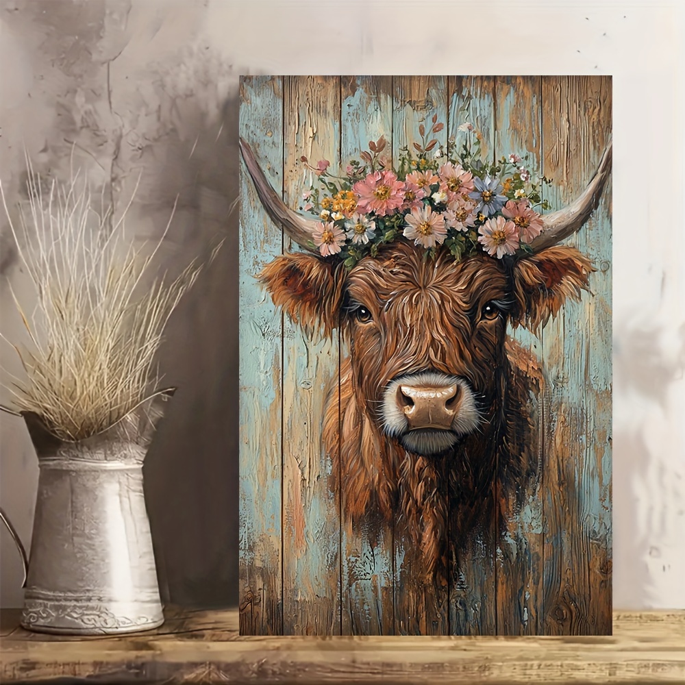 

Highland Cow Wooden Framed Canvas Painting Wall Art Prints For Home Decoration, Living Room & Bedroom, Festival Party Decor, Gifts, Ready To Hang