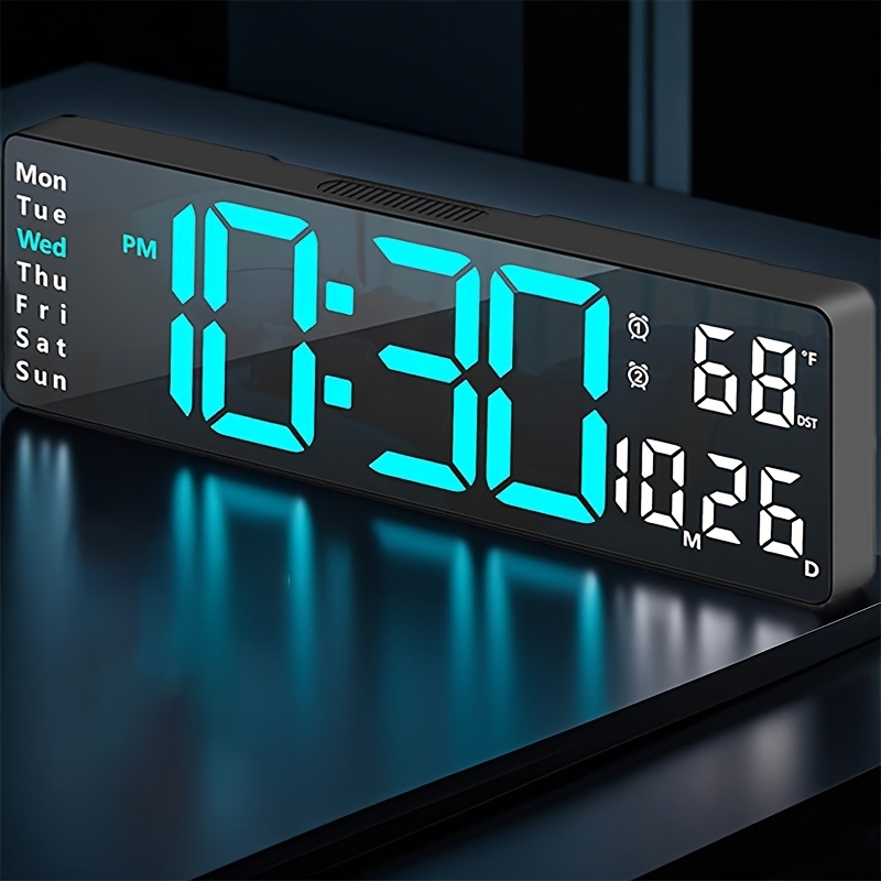 1pc 16-Inch Wall Clock - Large Color LED Display, Adjustable Brightness, 12/24H, Temperature/Humidity Monitor, Dual Alarm, USB Powered (Remote Control)