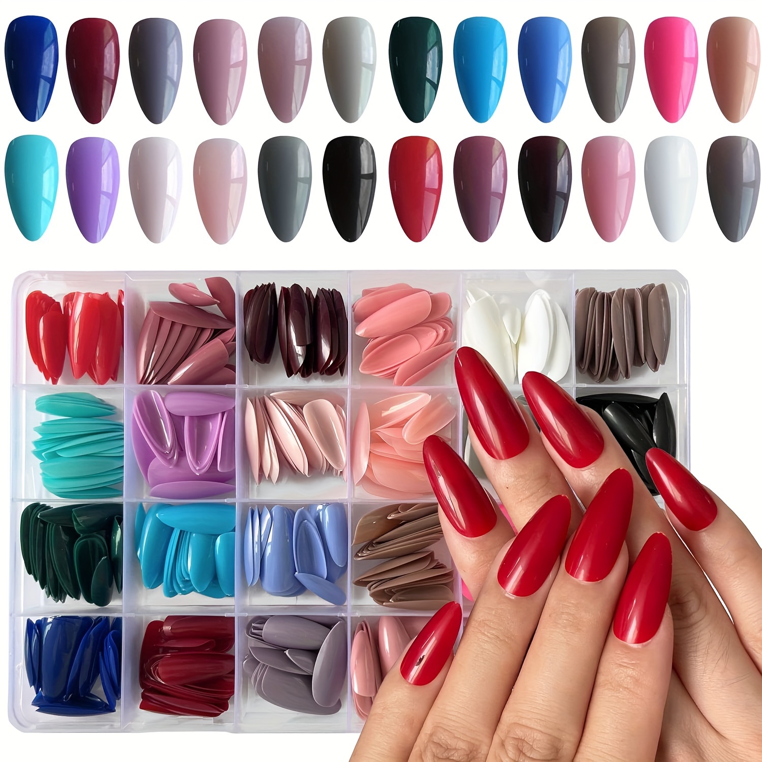 

[576pcs Long Shaped Press On Nails] 576pcs Long Shaped Press On Nails, 24 , Glossy Fake Nail Tips, Full Cover Nail Kit, With Ideal Gift For Women And Girls