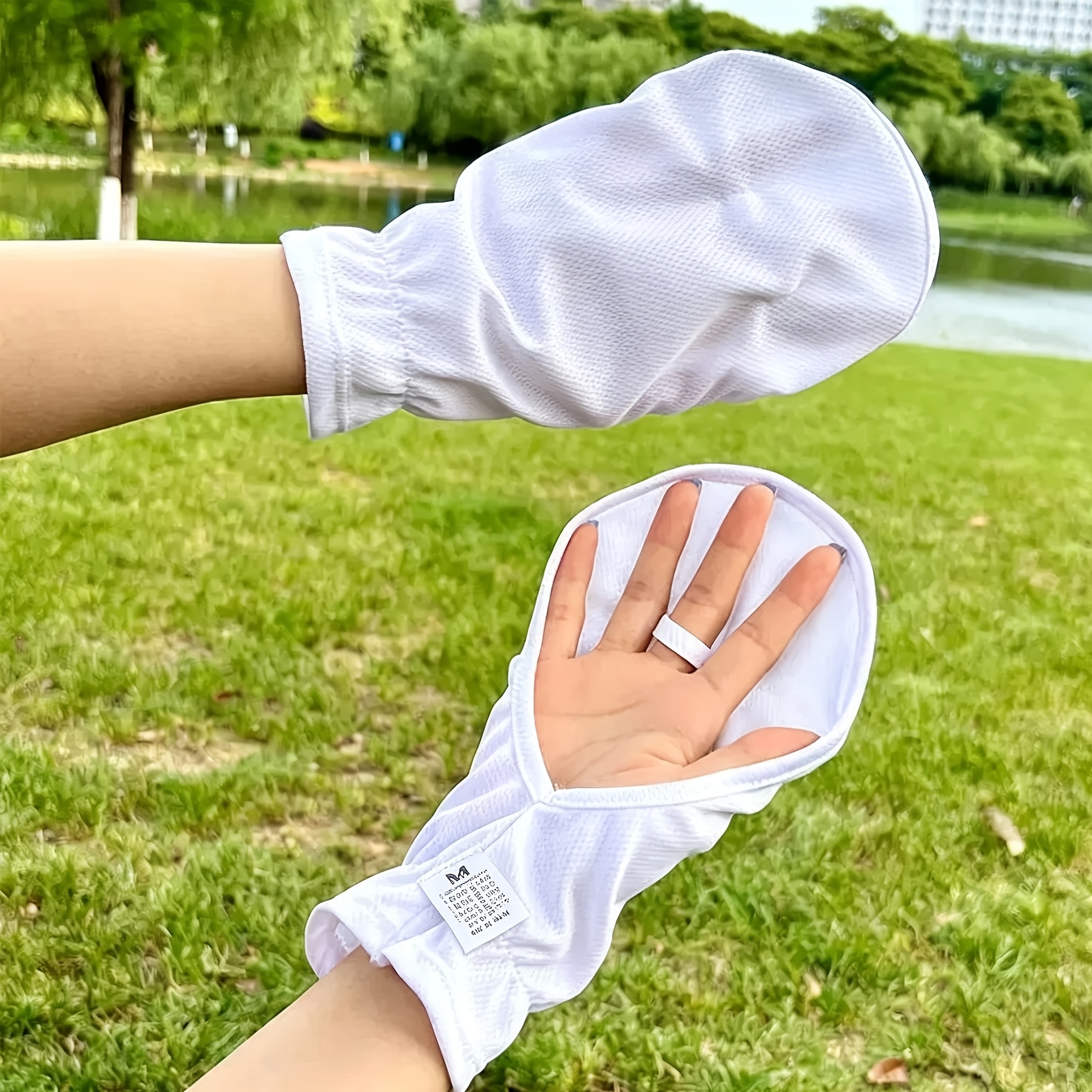 TEMU Women's Driving Special Summer Thin Short Riding Electric Bike Sunshade Fabric Open-toe Hand Back White
