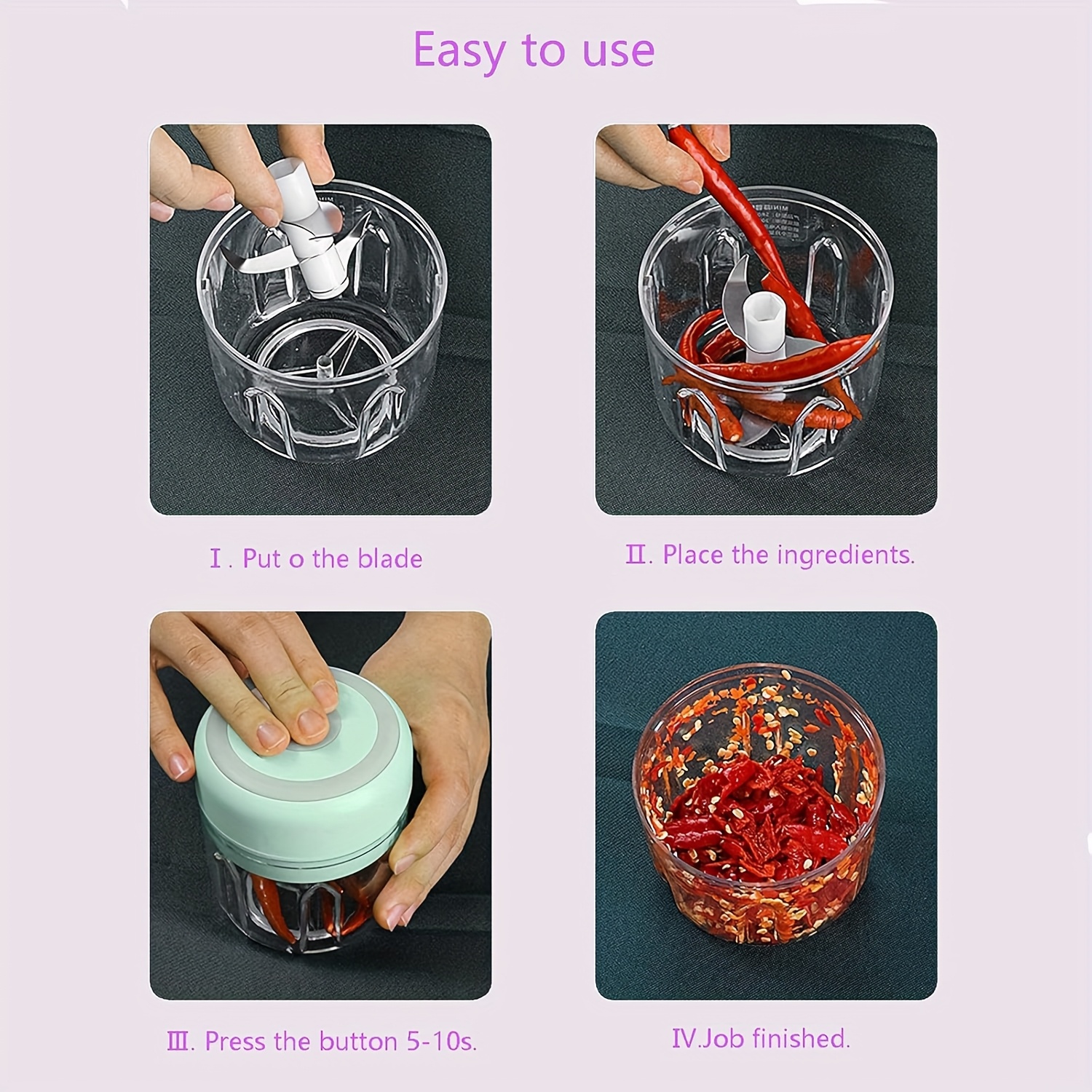electric mini food chopper rechargeable small food processor suitable for garlic fruit puree onions herbs vegetables ginger fruit blender holiday gift Product details 3