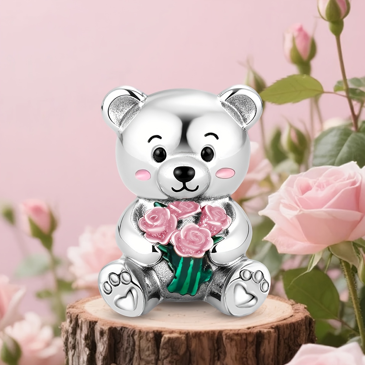 Women's 925 Silver Plated Bouquet and Bear Pendant