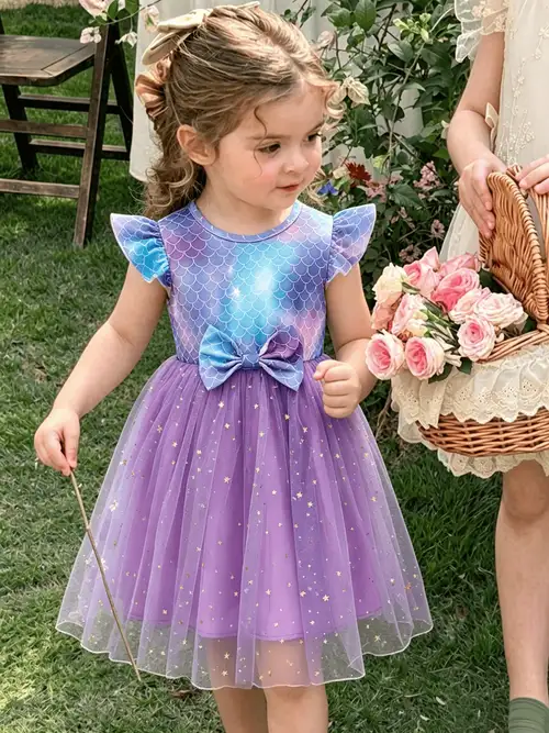 * Girls' Dress, Purple Girls' Dress, Dress Up * for Parties, Prom Gown, Easter Dress, Girls' * Party Dress, Gradient * Print * Like * Delicate Ruffle Design Sweet and Cute * Girls' Dress, Purple Girls' Dress, Dress Up * for Parties, Prom Gown, Easter Dress, Girls' * Party Dress, Gradient * Print * Like * Delicate Ruffle Design Sweet and Cute