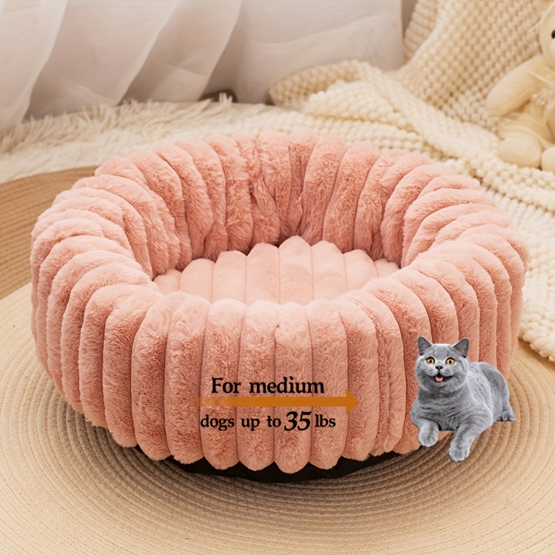 E-shop 1 Stück Rundes Plüsch-Haustierbett, Hochdichtes Polypropylen, Gestreiftes Design, Warmes Winter-Hundebett, Geeignet Für Superkleine Bis Große