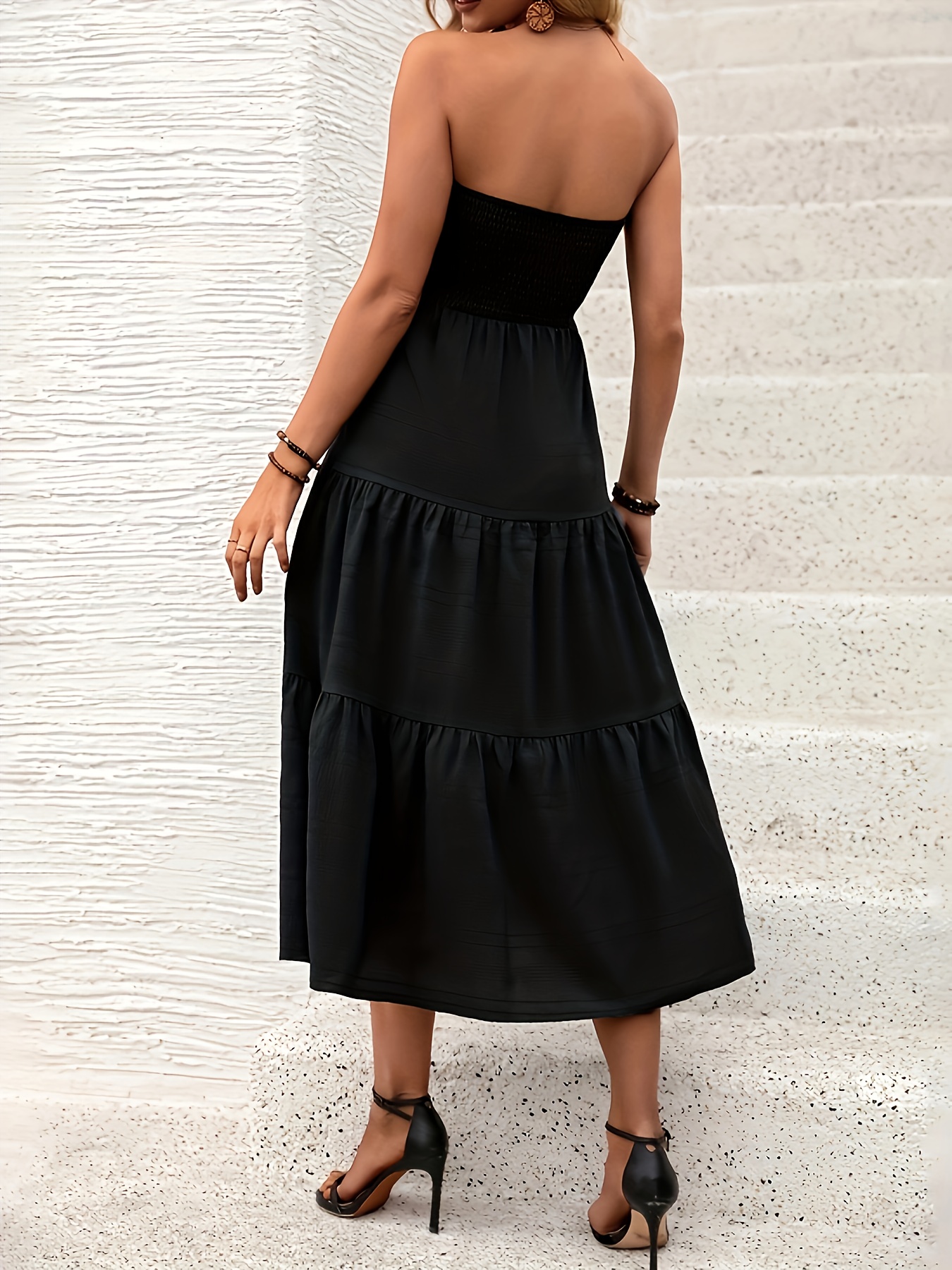 Fashion Strapless Black Dress Casual Women's Long Dress Maxi Dress