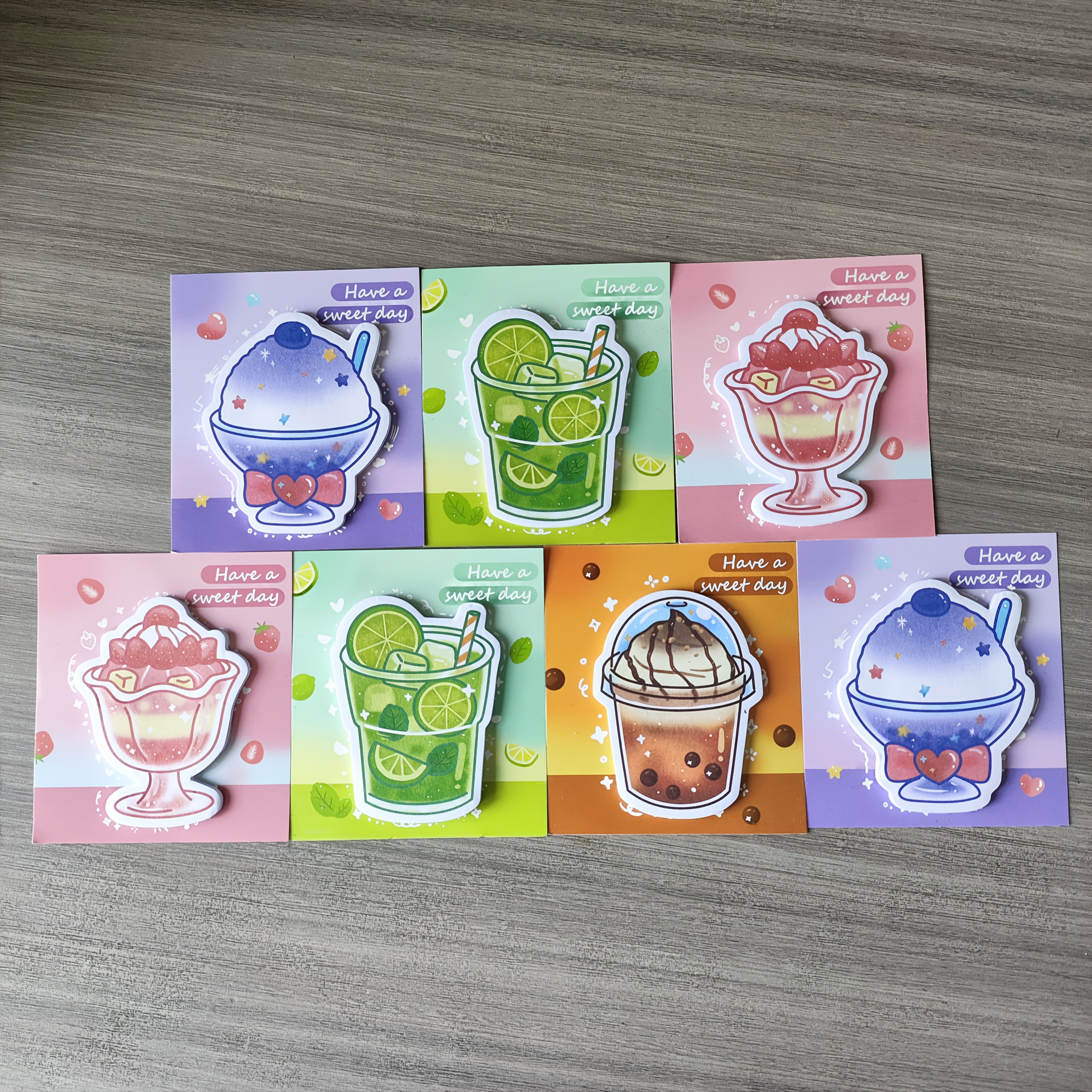 TEMU 7-pack 210 Sheets Kawaii Sticky Notes, Summer Drink And Dessert Themed Memo Pads, Travel Journaling, Scrapbooking, And Daily Planners, A Cute