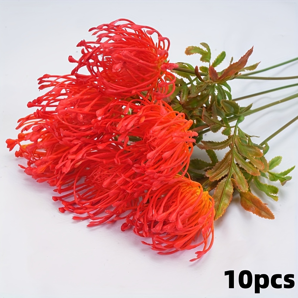 Image of 10 Exquisite Artificial Fake Needle Cushion Flowers With Stems, Realistic , Suitable For Wedding Bouquet Center Decoration, Decoration, Bridal Party Home Decoration