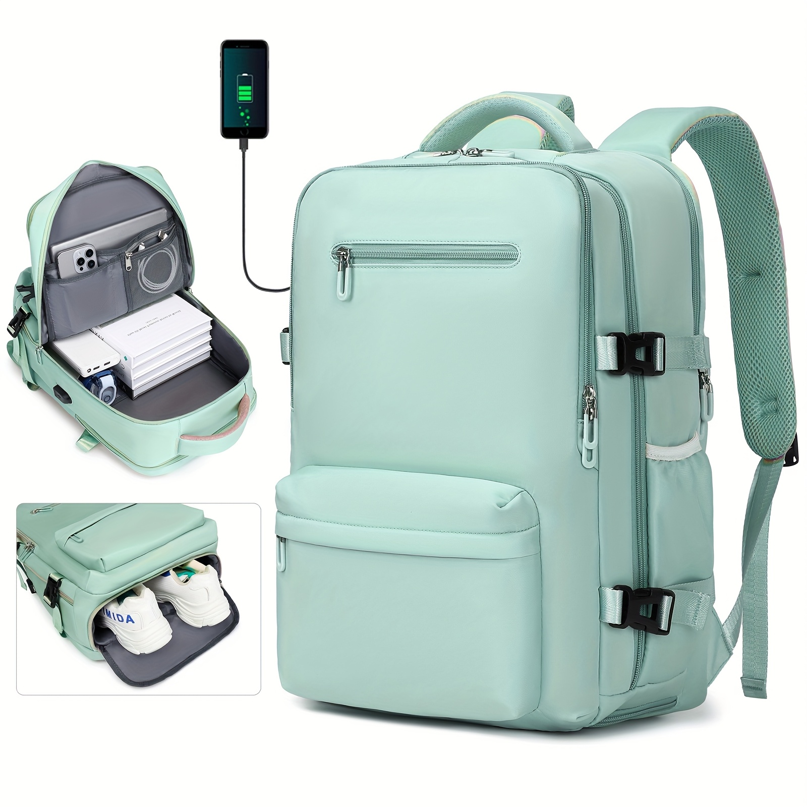 mens womens nylon travel backpack shoe compartment laptop - Temu display picture 3