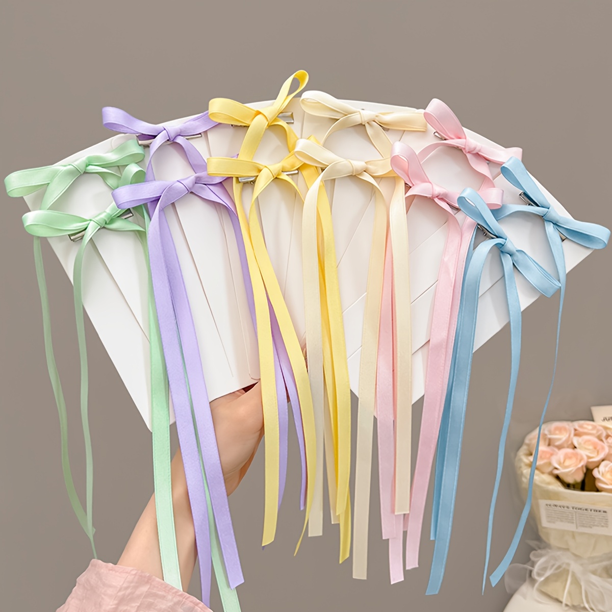 Image of 12pcs French Ballet Style Woven Ribbon Bow Hairpin Ponytail Side Clip Hairpin For ' Does Not Contain Paper Cards