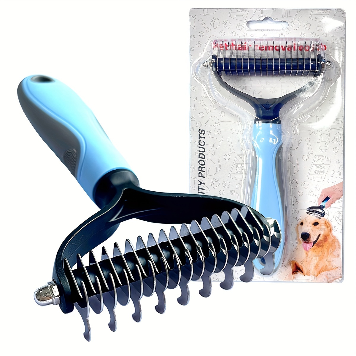 

Pet Grooming Brush- Double Sided Undercoat Rake For Dogs &cats-safe And Effective Dematting Comb For Mats& Removing- Shedding Or Blue Color