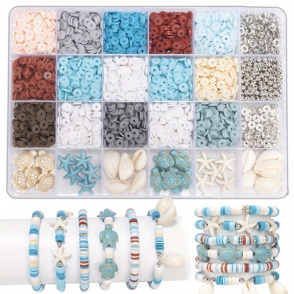 

Kit de 2000 Perles Vacances Océaniques - Turquoise, Coquilles de Tortues & Perles d' Étoile de Mer pour la Fabrication de Bracelets d' et de Bijoux DIY