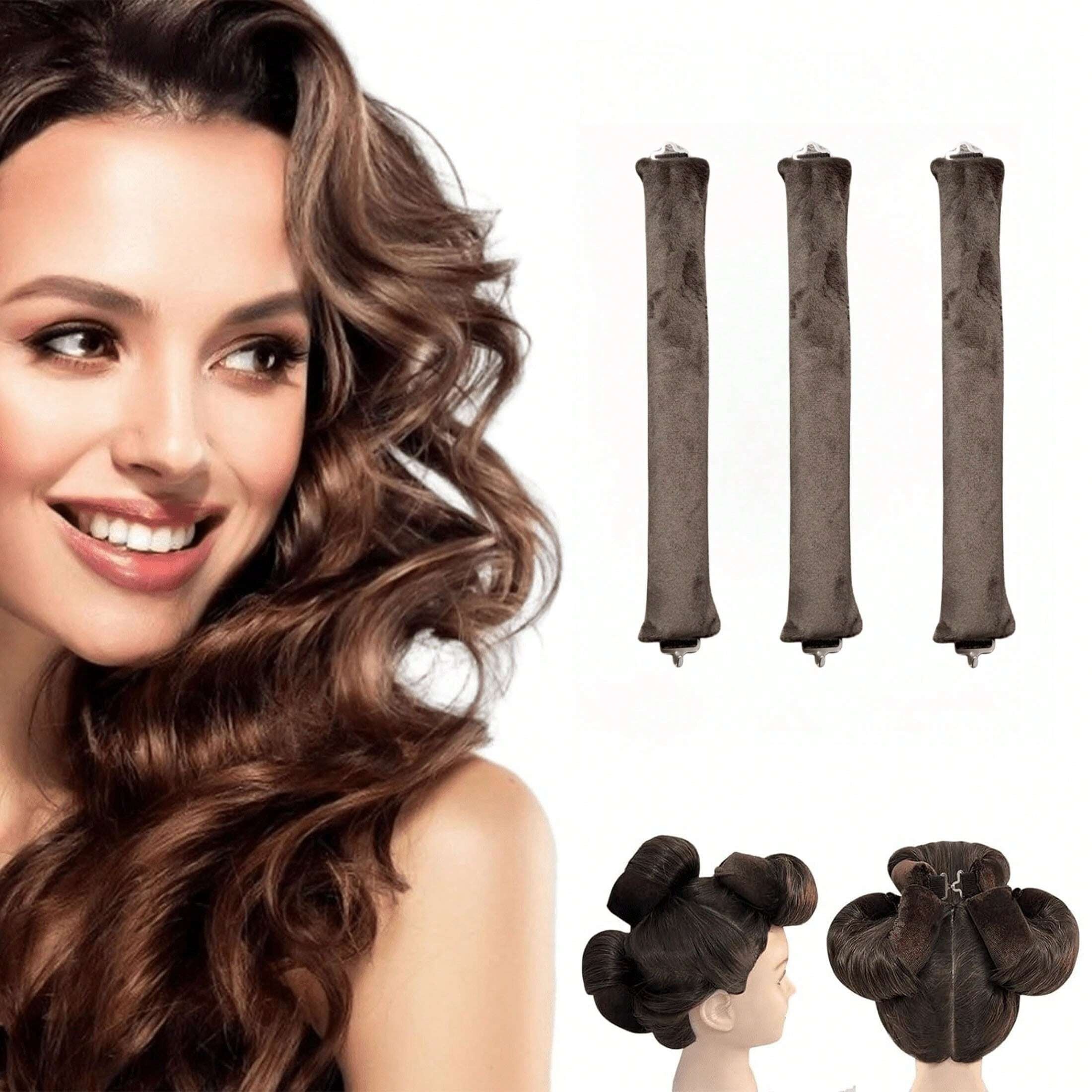 

3pcs Heatless Hair Curler Set - Soft Flexi Rods With Hook For Overnight Styling, Curlers For All Hair Types