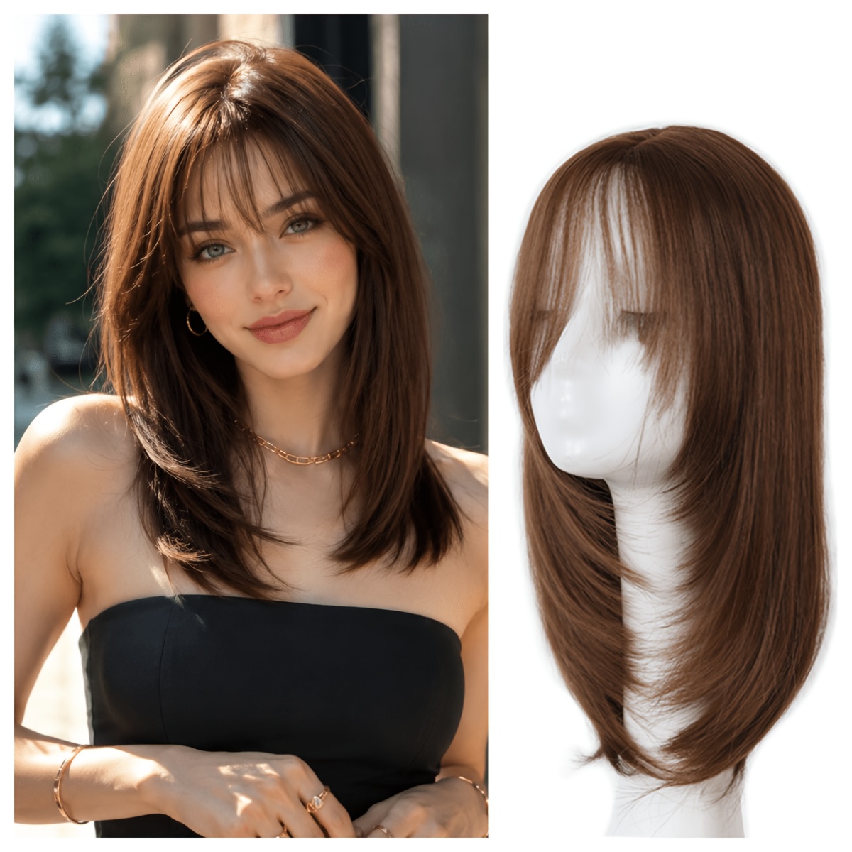 Image of 16-inch French Layered Clavicle-length Wig For Women, Bangs Medium-length Wig, New Lazy Atmosphere Style, High-layered Fashionable Look, High-temperature Fiber, Realistic And