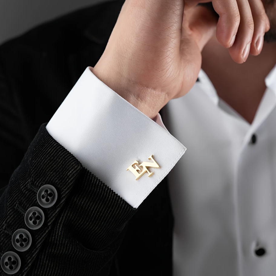 Men's Double Letter Stainless Steel Cufflinks, Personalized Gift