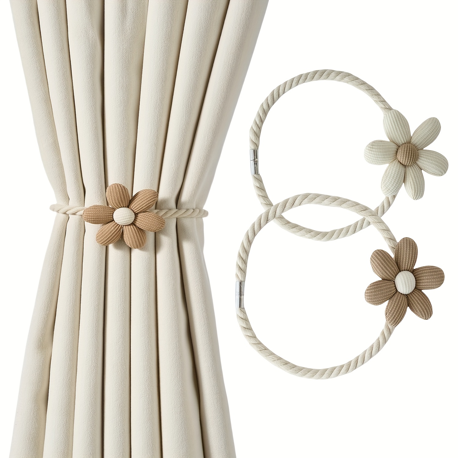 2pcs set magnetic curtain tiebacks small fresh flower creative tie rope curtain straps suitable for home bedroom office indoor and outdoor decoration