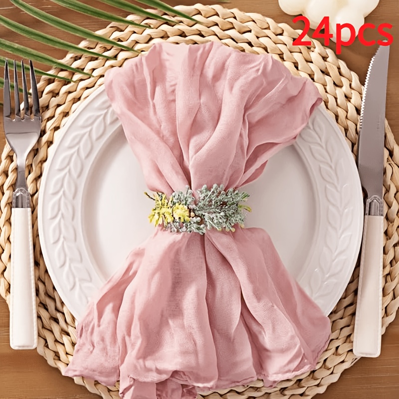 TEMU 24pcs Bulk Cheese Cloth Napkins Suitable For Wedding, Baby Shower, Christmas - Soft Bohemian Rustic Table Napkins With Cloth, Plain Rectangular