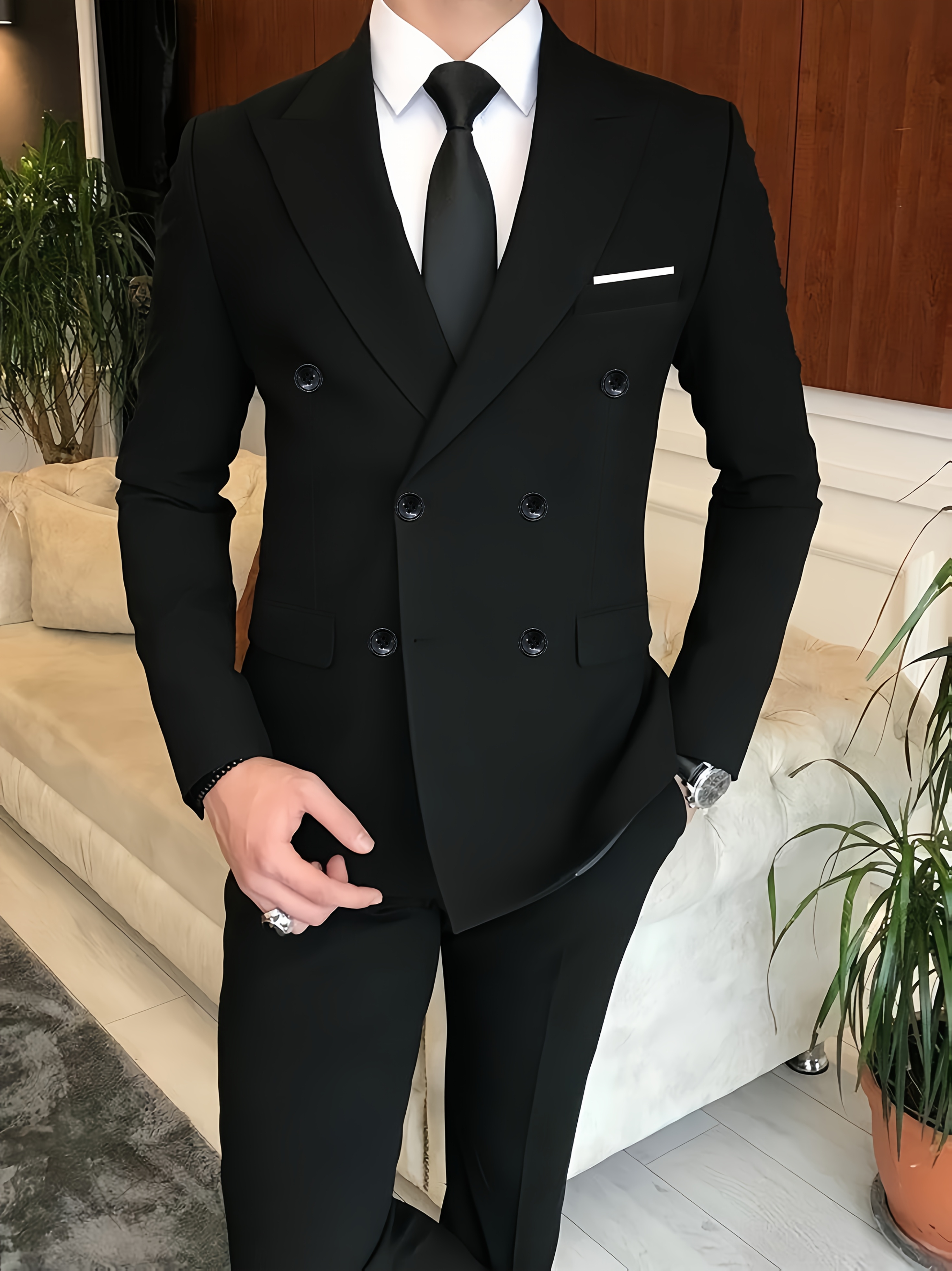 mens double breasted suit traditional fit pockets business Temu Oman