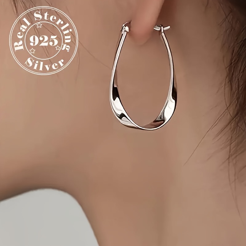 

Elegant S925 Sterling Silvery Twist Hoop Earrings For Women - Hypoallergenic, Perfect Gift For Casual Attire