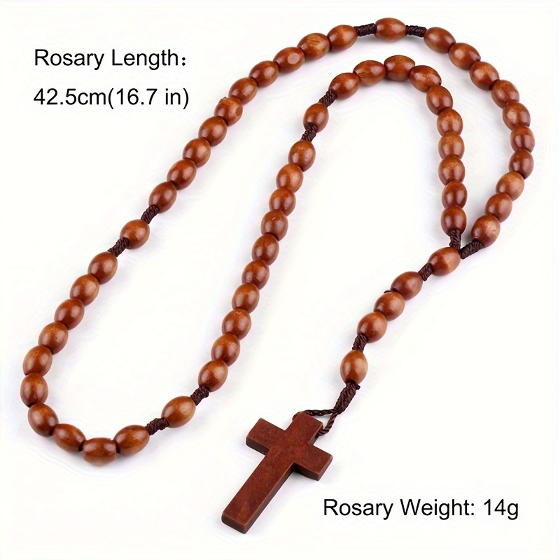 fashion style wooden bead rosary necklace cross pendant Temu Bahrain