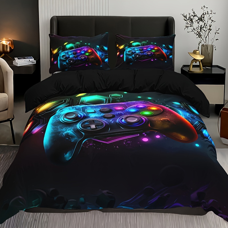 

Game Controller Themed Duvet Cover Set, 3pcs - Includes 1 Comforter Cover And 2 Pillowcases, 100% Polyester, Breathable Fabric, , Machine Washable, No Insert - Vibrant Gaming Design