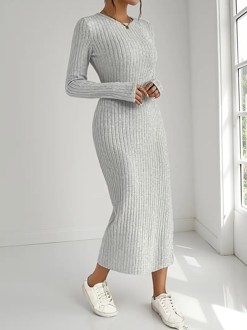 thigh split dress maxi Plunge Neck Thigh Split Maxi Dress S
